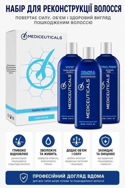 Набор для реконструкции волос Mediceuticals Healthy Hair Kit для восстановления поврежденных сухих тонких волос уход шампунь 37007 фото