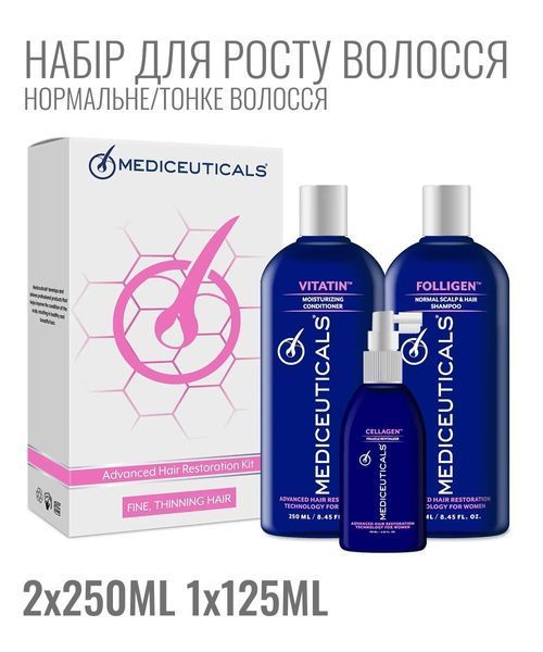 Набір для росту волосся, жіночий&nbsp;(нормальне/тонке волосся)&nbsp;Advanced Hair Restoration Kit, шампунь сироватка кондиціонер 36981 фото